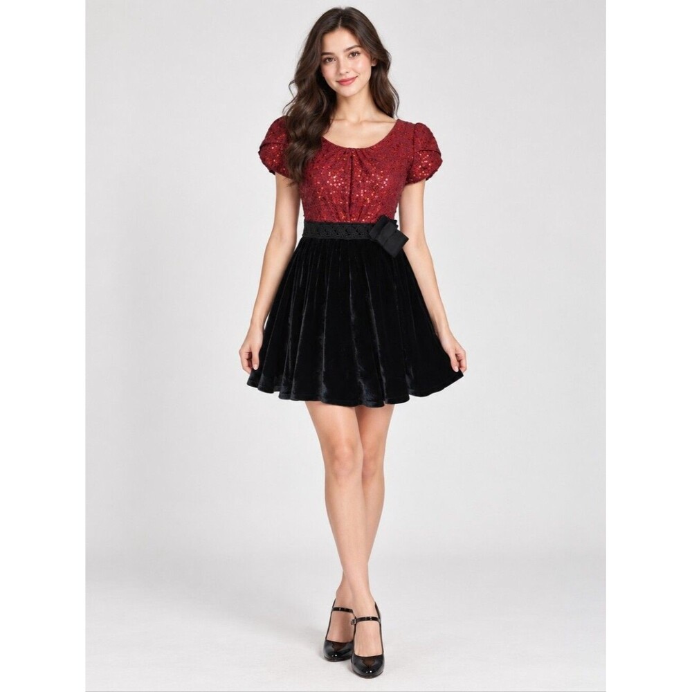 EUC cute women's floral beaded glittery sparkling Sequins velvet mini dress